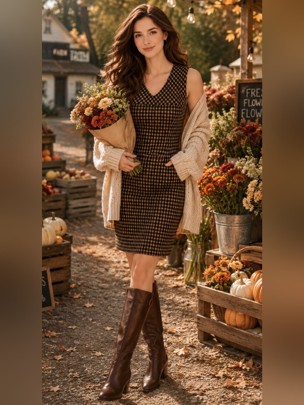 J. Jill Pure Jill Gingham Knee Length Dress Medium Quiet Luxury Fall Cottagecore